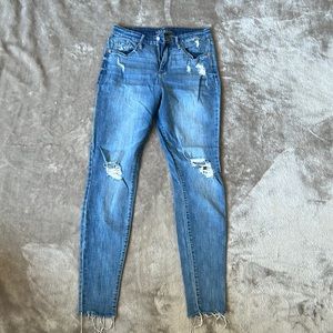 blue ripped stretch skinny jeans